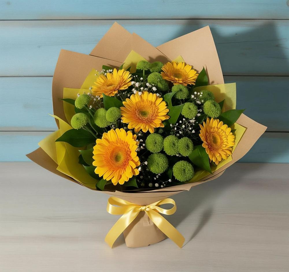 Букет цветов из: Герберы и Хризантемы в Красном Пахаре