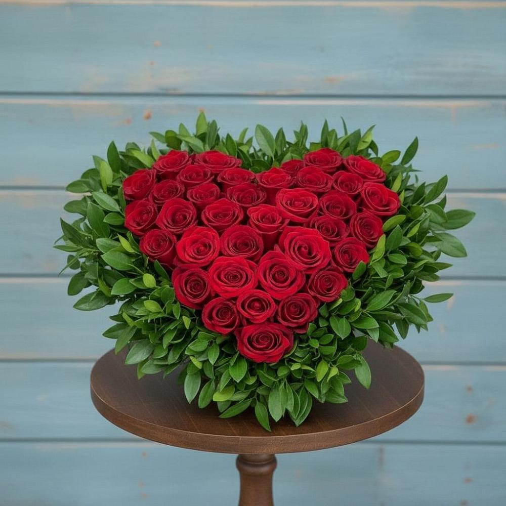 Цветочная композиция из Розы в виде сердца в Красном Пахаре