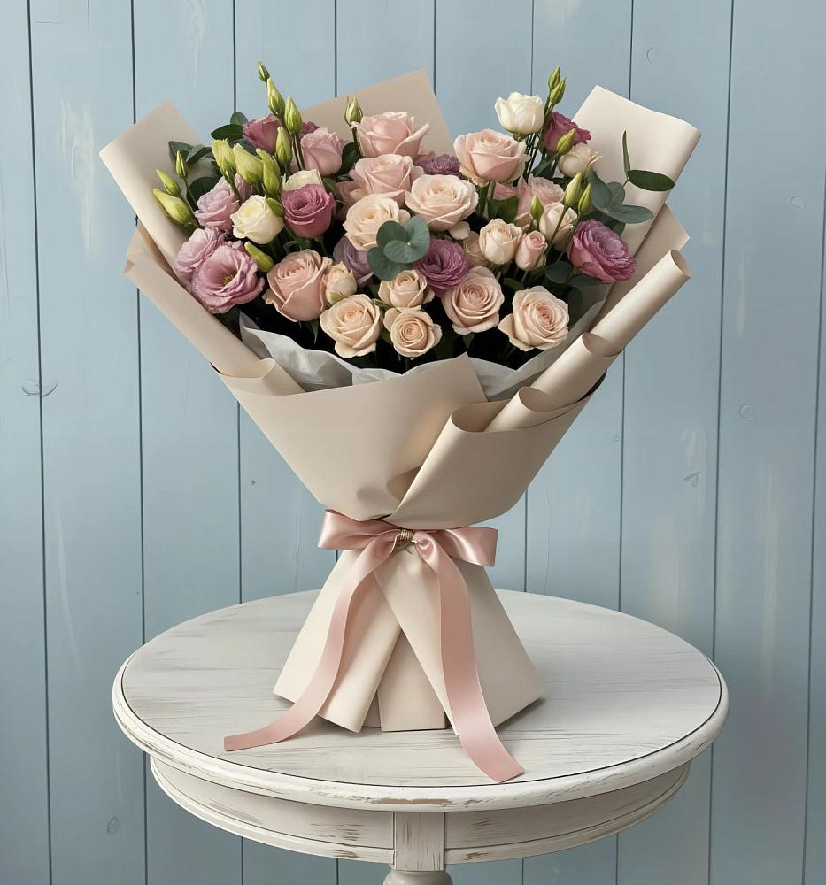 Букет цветов из: Розы и Лизиантусы в Красном Пахаре