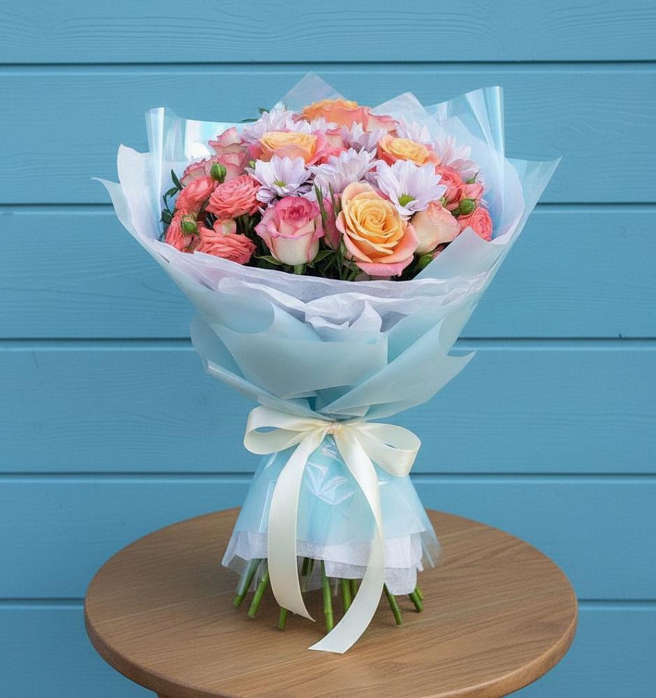 Букет цветов из: Хризантемы и Розы в Красном Пахаре