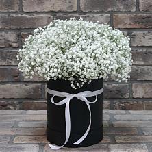 Цветочная композиция из Гипсофила в шляпной коробке в Красном Пахаре